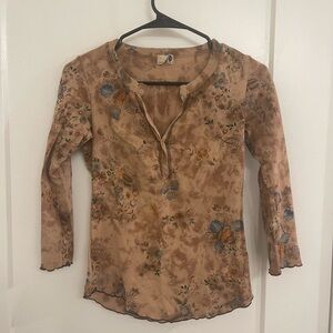 Vintage Y2K V Neck Floral Brown Women's Top Citygirl MobWife